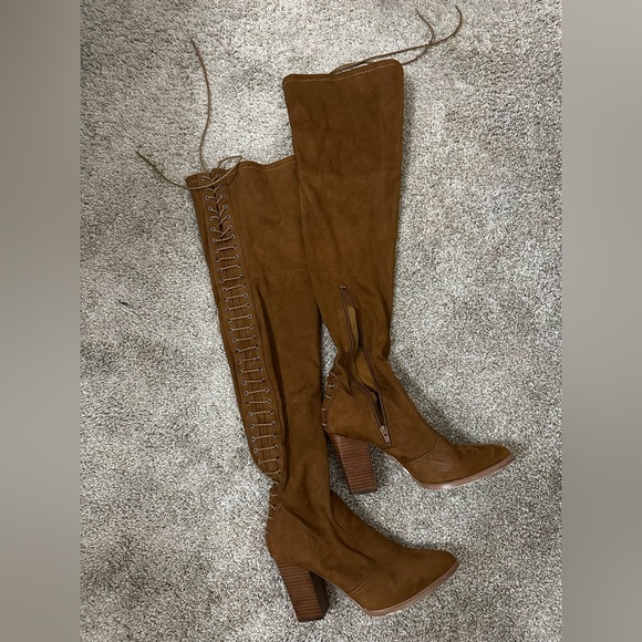 Stylish Women's Black Over-the-Knee Lace-Up Boots with Chunky High Heels – Trendy Footwear for Any Occasion